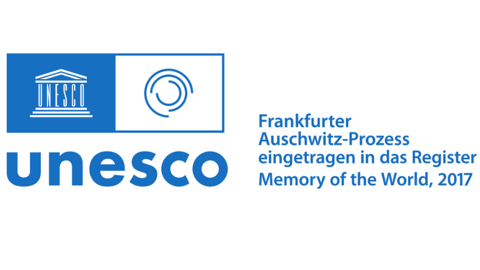 Der Frankfurter Auschwitz-Prozess - eingetragen im Register Memory of the World 2017 Logo der UNESCO mit Eintrag des Frankfurter Auschwitz-Prozesses in das Register Memory of the World 2017
